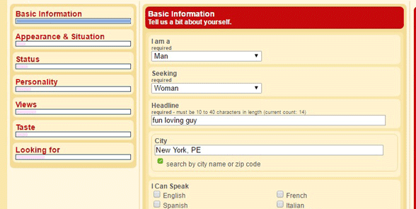 Screenshot of a Lonely Housewives profile