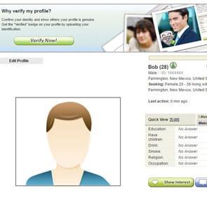 Screenshot of a Military Cupid profile