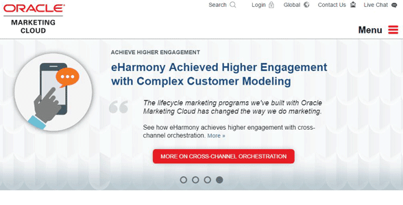 Screenshot of Oracle Marketing Cloud's homepage