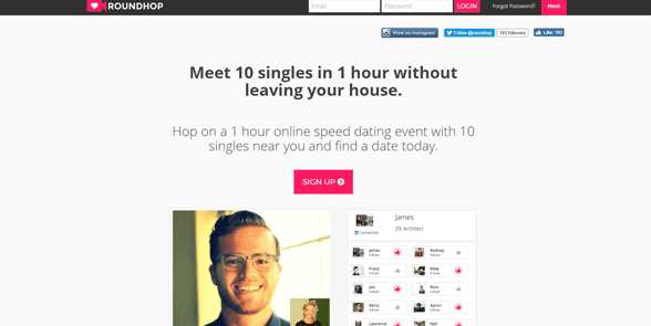 Screenshot of the RoundHop homepage