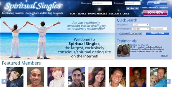 Screenshot of the Spiritual Singles homepage