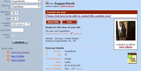 Screenshot of a SugarDaddyForMe profile