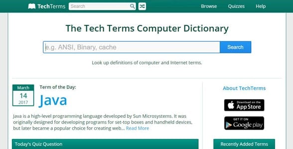 Screenshot of TechTerms' homepage