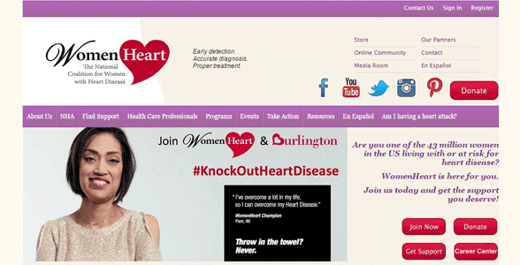 Screenshot of WomenHeart's homepage