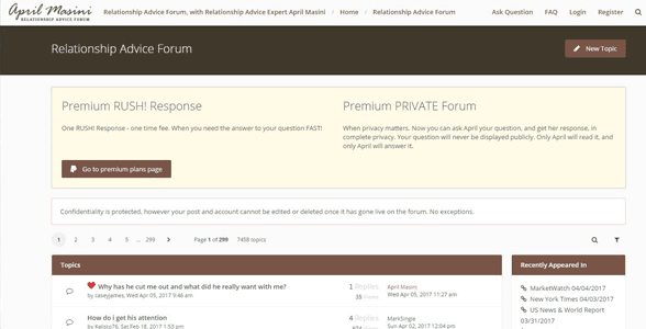 Screenshot of April Masini's advice forum
