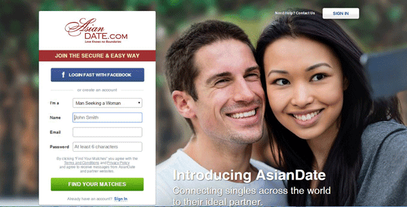 Screenshot of AsianDate's homepage
