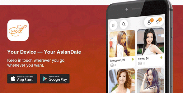 Screenshot of AsianDate's mobile page