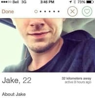 Screenshot of Jake's Tinder dating profile