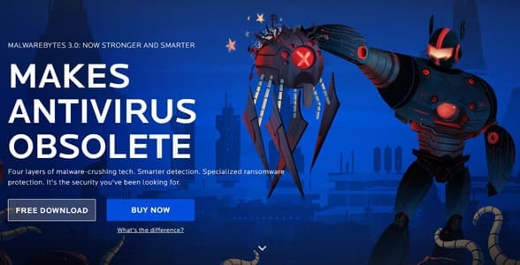 Screenshot of the Malwarebytes 3.0 webpage