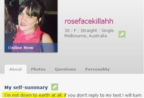 Screenshot of Rosefacekillahh's OkCupid profile