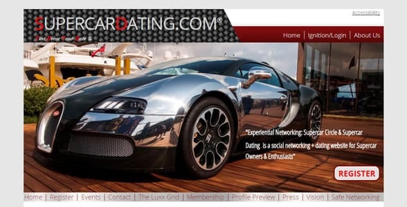 Screenshot of Supercar Dating's homepage