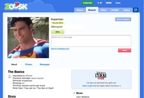 Screenshot of Superman's Zoosk profile