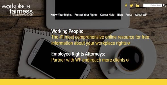 Screenshot of the Workplace Fairness homepage