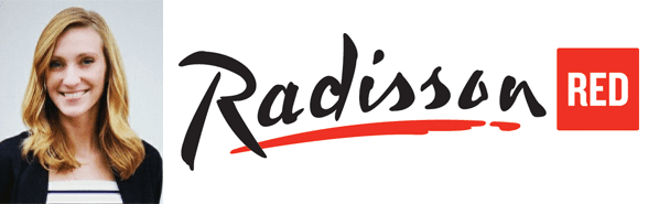 Collage of Heather Boschke's headshot and the Radisson Red logo
