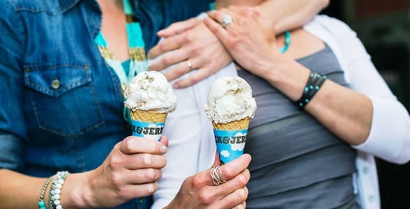 Photo of a couple holding Ben & Jerry's ice cream cones