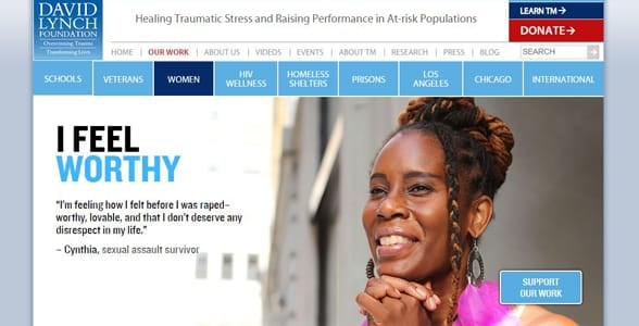 Screenshot of the David Lynch Foundation's women's page