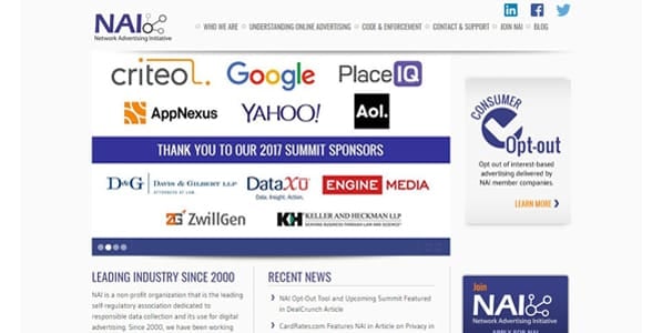 Screenshot of NAI's homepage