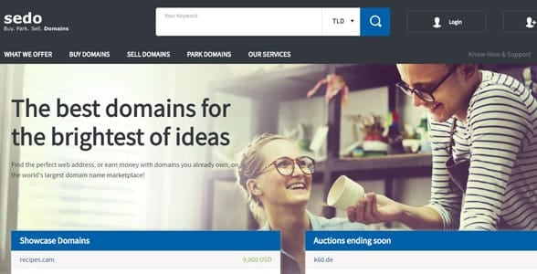 Screenshot of Sedo's homepage