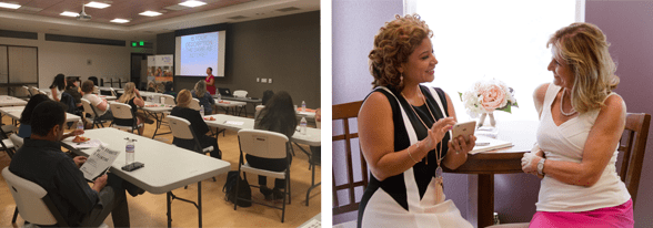 Collage of Michelle G.'s group and individual coaching sessions