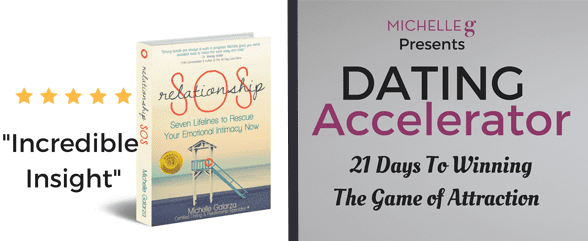 Collage of Michelle G.'s book and the Dating Accelerator online resource