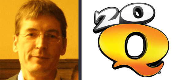 Collage of Robin Burgener's headshot and the 20Q logo