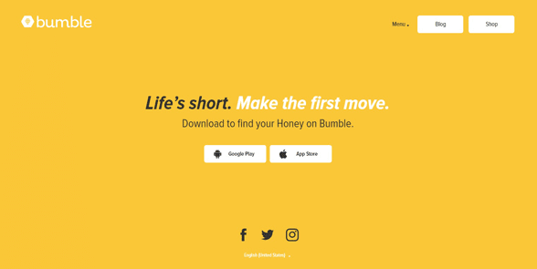 Screenshot of the Bumble homepage