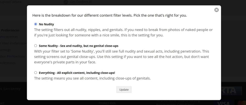 FriendFinder-X has three content filter levels FriendFinder-X has three content filter levels