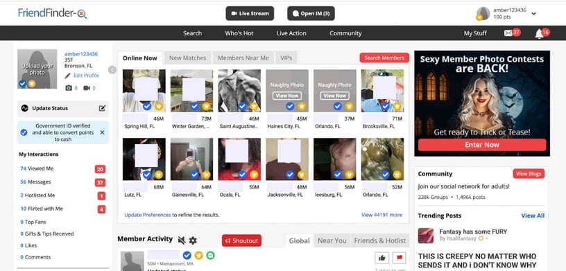 FriendFinder-X dashboard FriendFinder-X dashboard