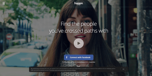 Screenshot of the Happn homepage