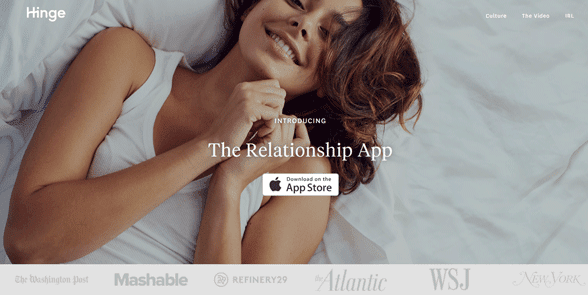 Screenshot of the Hinge homepage