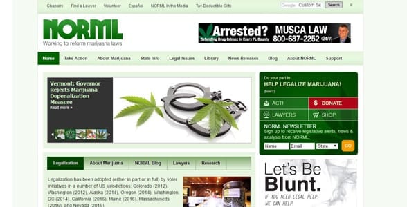 Screenshot of NORML's homepage