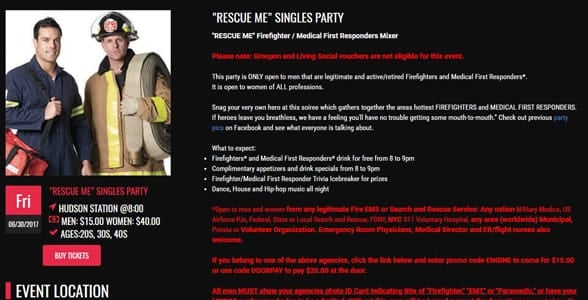 Screenshot of On Speed Dating's Rescue Me Singles Party event page Screenshot of On Speed Dating's Rescue Me Singles Party event page