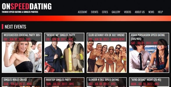 Screenshot of On Speed Dating's homepage