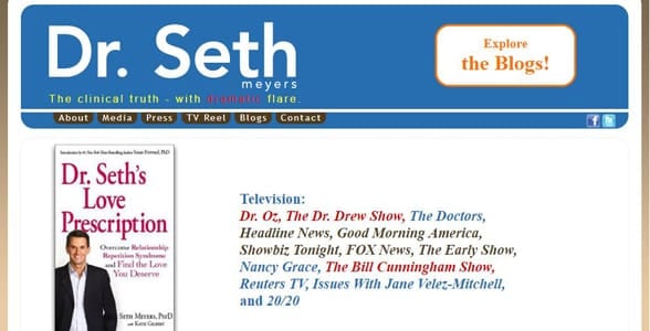 Screenshot of Dr. Seth's website