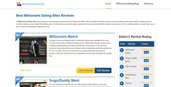 Screenshot of MillionaireDating.me's homepage
