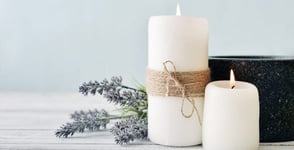 Photo of two candles and lavender Photo of two candles and lavender