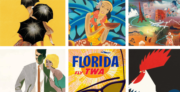 A collage of vintage posters