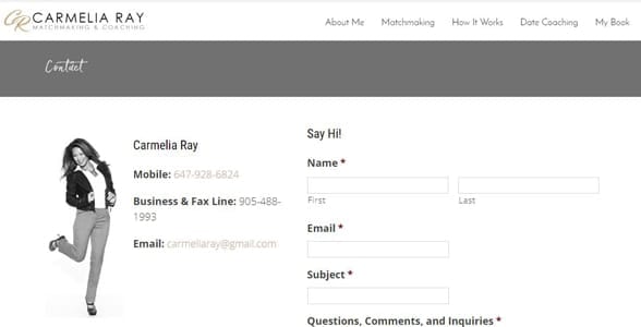 Screenshot of Carmelia Ray's matchmaking application form