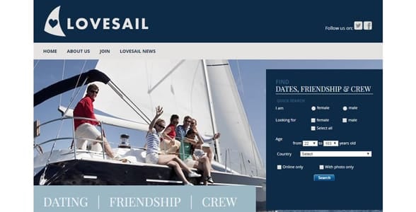 Screenshot of Lovesail's homepage Screenshot of Lovesail's homepage