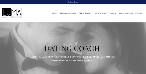 Screenshot of the Luxe Matchmaking homepage
