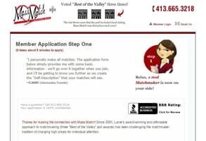 Screenshot of Mass Match's online application form