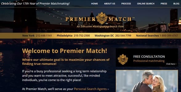 Screenshot of Premier Match's homepage