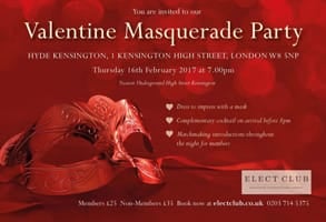 Photo of Elect Club's invitation to the Valentine Masquerade Party in 2017 Photo of Elect Club's invitation to the Valentine Masquerade Party in 2017