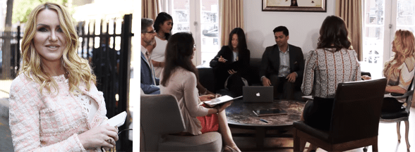 Collage of Susie Ambrose's headshot and the Seventy Thirty team consulting with a client