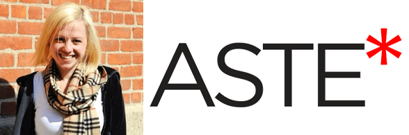 Julie Nashawaty's headshot and the Aste logo