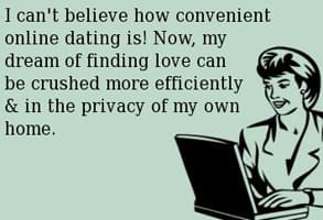 Screenshot of a sarcastic Pinterest card about online dating