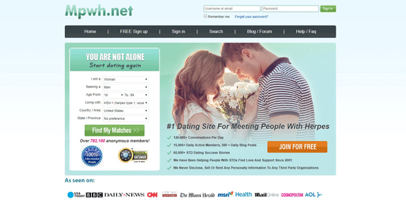 Screenshot of the MPWH.net homepage
