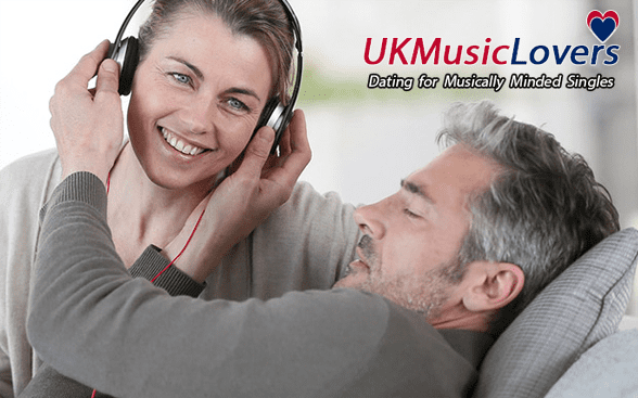 Photo of a couple listening to music together