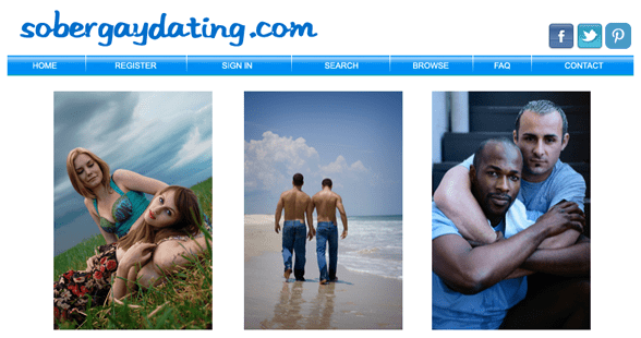 Screenshot of the SoberGayDating homepage Screenshot of the SoberGayDating homepage