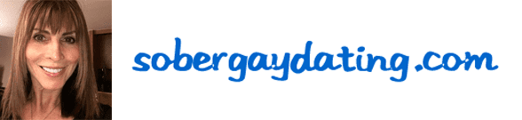 Robin DeLuca's headshot and the SoberGayDating logo